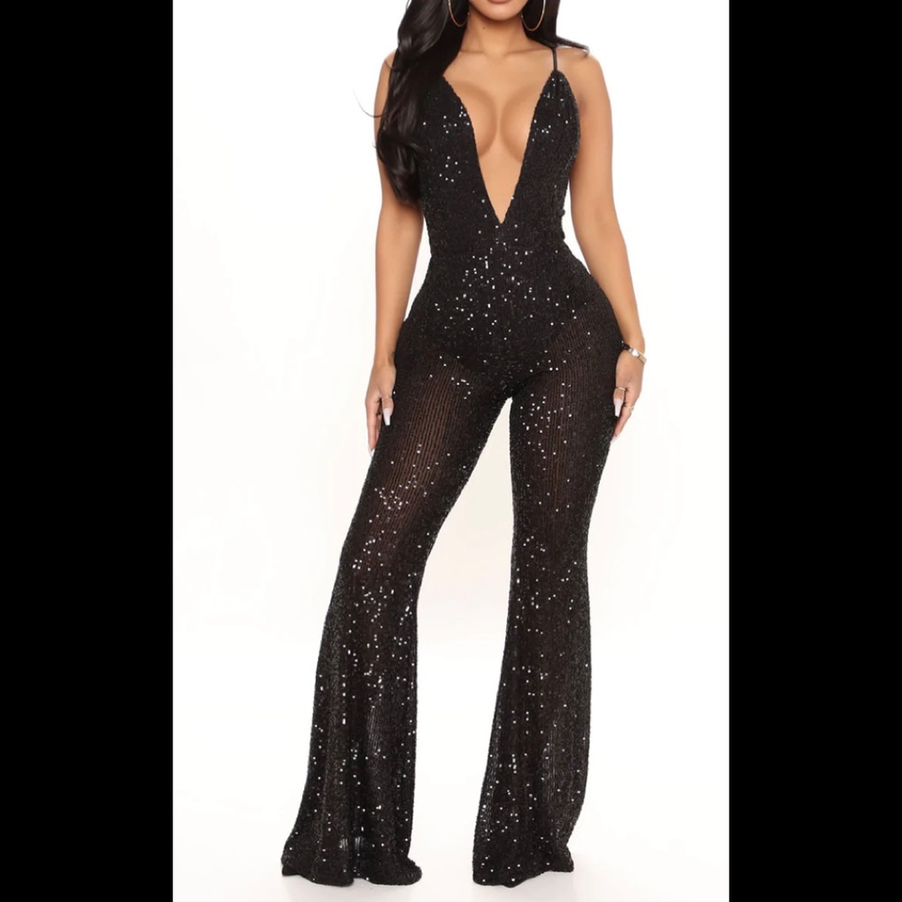 Love V cut Sequin Jumpsuit